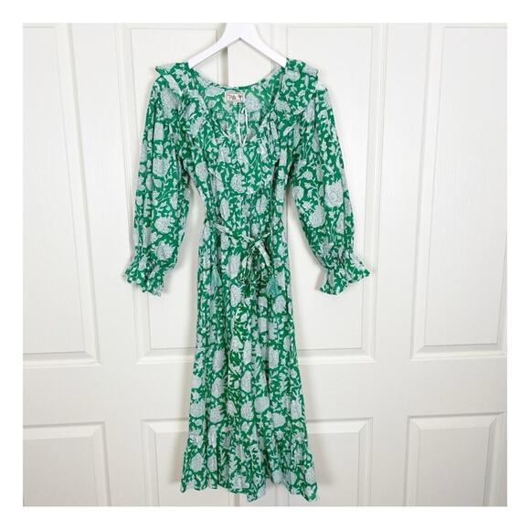 Mille Resort & Travel June Block Floral Print Midi Dress Puff Sleeves NWOT Sz S - Picture 3 of 13